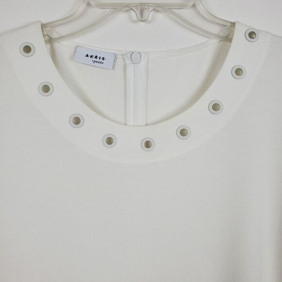 Akris Punto Grommet Modal Top Zip Back Short Sleeve Eyelet Designer White Sz 10 - Picture 5 of 10